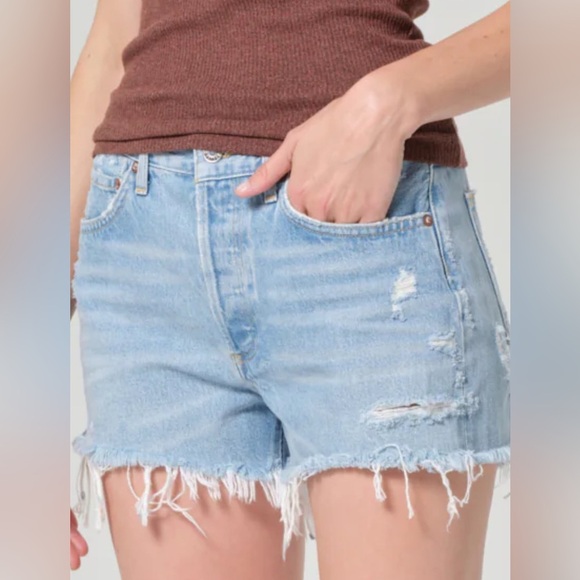 AGOLDE Blue PARKER VINTAGE CUT OFF SHORT Size 29 Raw Hem Casual Summer Jean - Picture 1 of 13